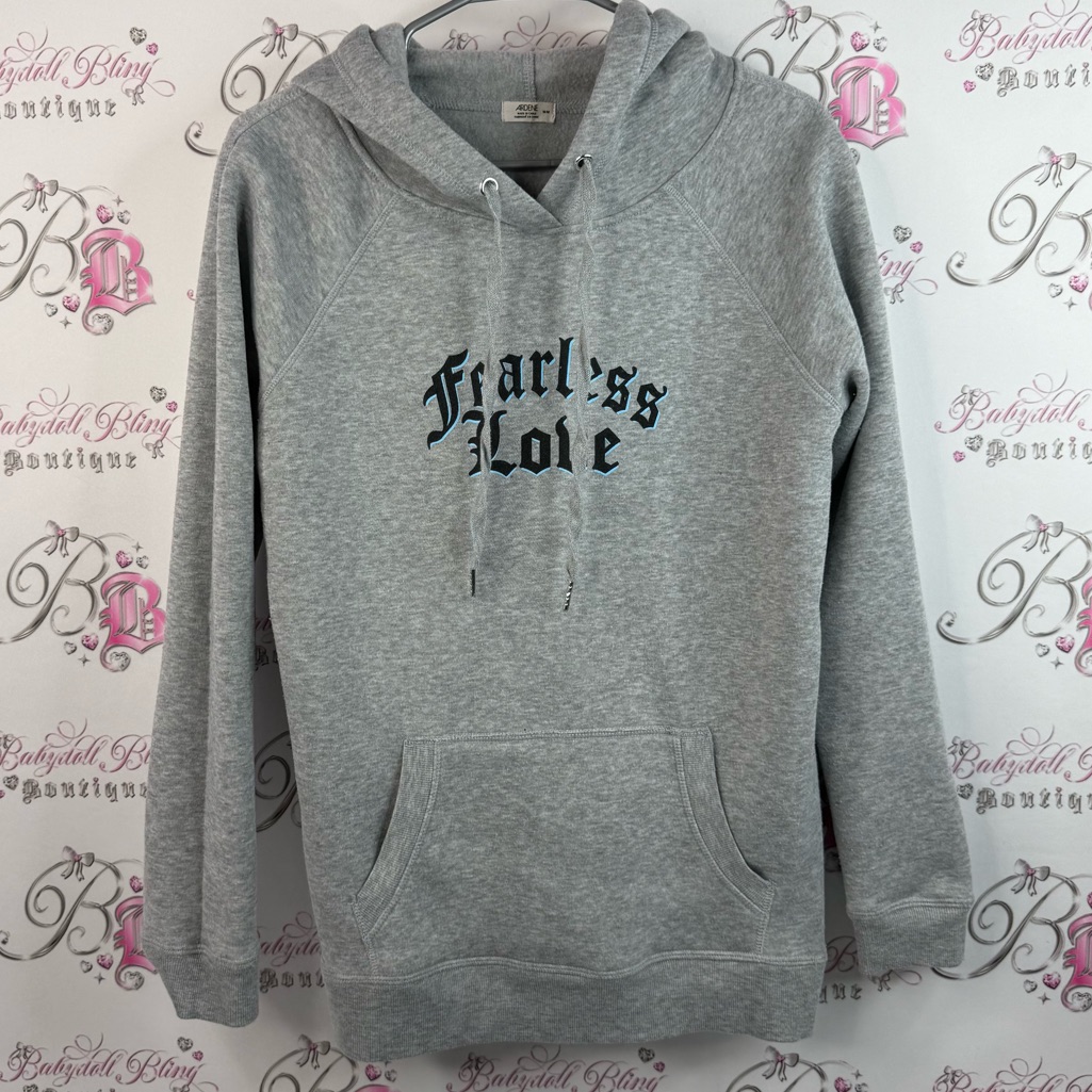 Ardene Sweater Hoodie Pull Over Fearless Love Gray Hoodie With Black Text